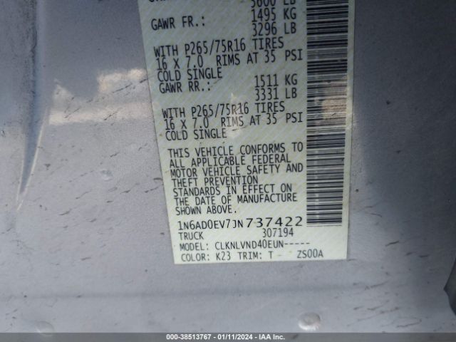 1N6AD0EV7JN737422 Nissan Frontier Pro-4x