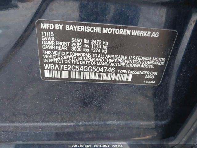 BMW 740I 2016 WBA7E2C54GG504746 Image 9