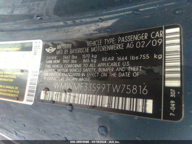 2009 MINI COOPER WMWMF33599TW75816 Photo 8