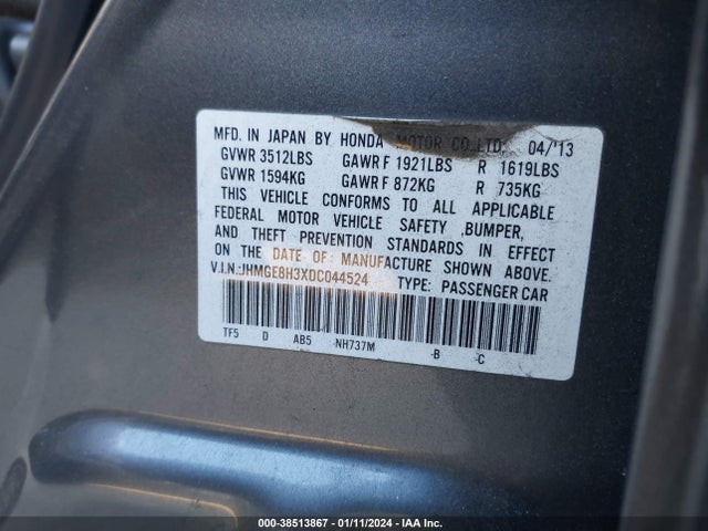 2013 HONDA FIT VIN: JHMGE8H3XDC044524
