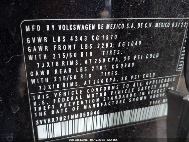 3VVRX7B21NM059946 Volkswagen Taos 1.5t Se