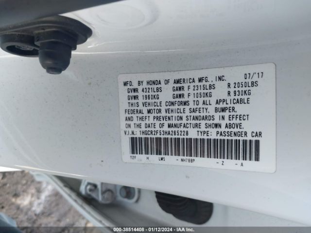 1HGCR2F53HA265228 Honda Accord Sport