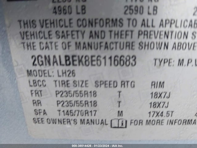 Chevrolet EQUINOX 1LT 2014 2GNALBEK8E6116683 Image 9