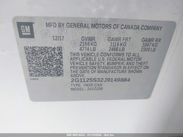 Chevrolet IMPALA 2LZ 2018 2G1125S32J9149884 Image 9