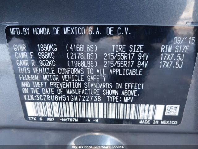 3CZRU6H51GM722738 Honda HR-V EX