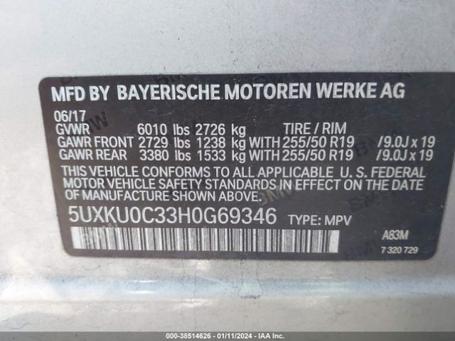 5UXKU0C33H0G69346 BMW X6 Sdrive35i