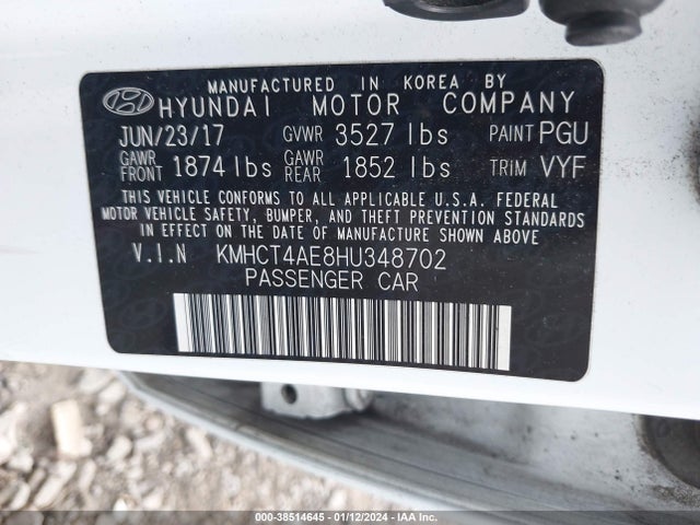 2017 HYUNDAI ACCENT VALUE EDITION VIN: KMHCT4AE8HU348702