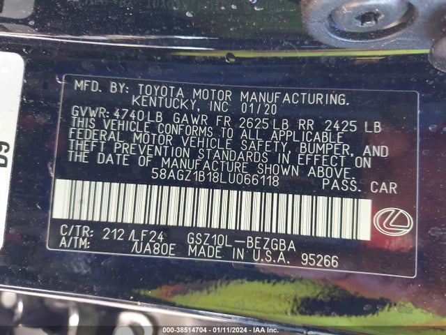 58AGZ1B18LU066118 Lexus Es 350 F Sport