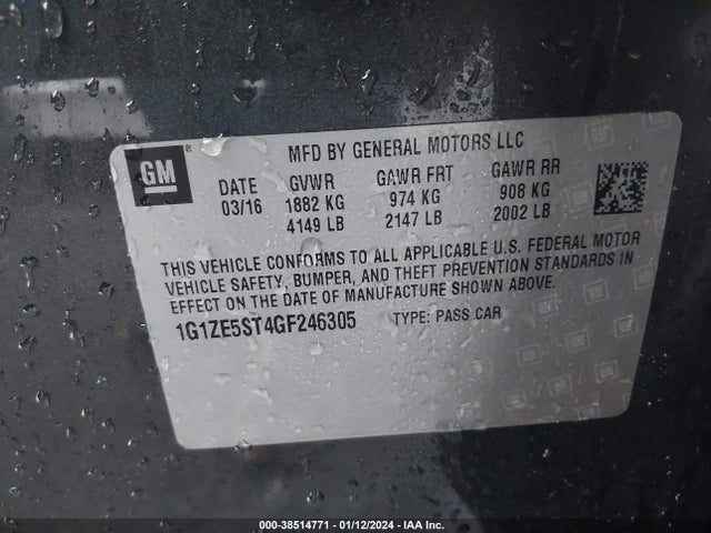 Chevrolet MALIBU 1LT 2016 1G1ZE5ST4GF246305 Image 9
