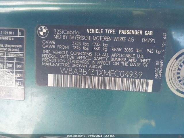 1991 BMW 325 WBABB131XMEC04939 Photo 8