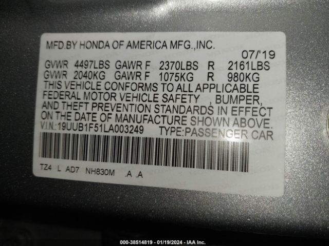 19UUB1F51LA003249 Acura Tlx Tech Package