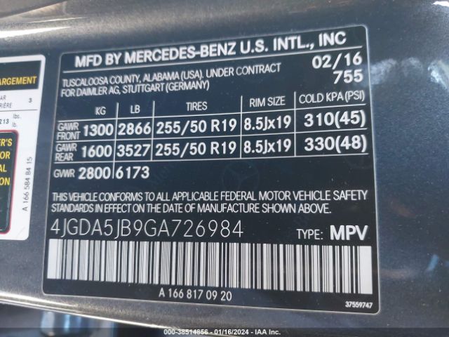4JGDA5JB9GA726984 Mercedes-Benz GLE 350