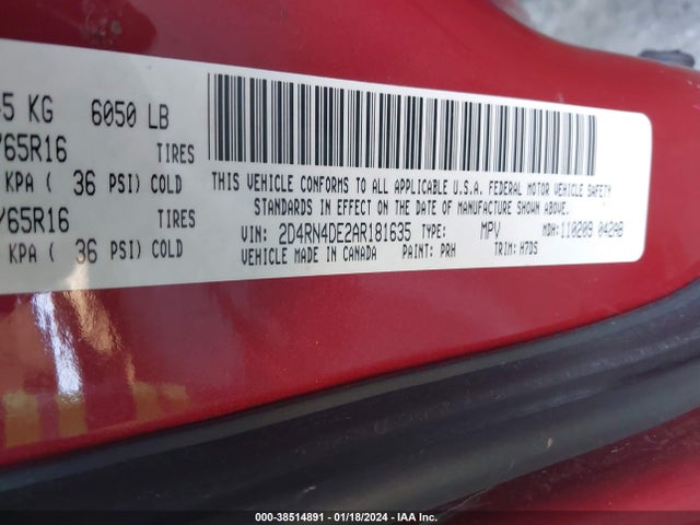 2010 DODGE GRAND CARAVAN SE VIN: 2D4RN4DE2AR181635