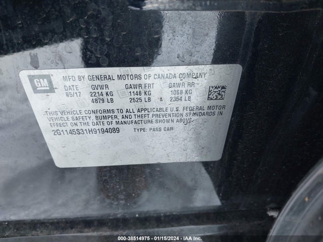 Chevrolet IMPALA 2LZ 2017 2G1145S31H9194089 Image 9