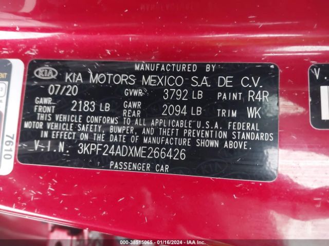 3KPF24ADXME266426 KIA Forte Lxs