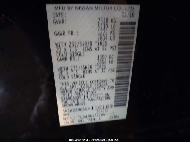 Nissan Murano Platinum 2016 5N1AZ2MG5GN110189 Image 9