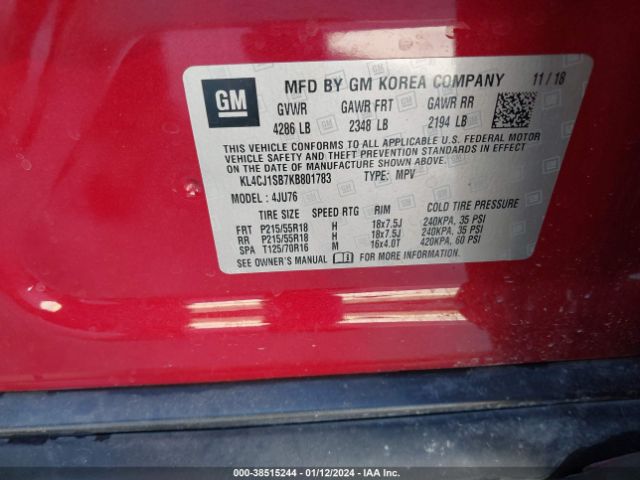 KL4CJ1SB7KB801783 Buick Encore Fwd Sport Touring
