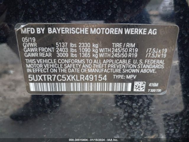2019 BMW X3 5UXTR7C5XKLR49154 Photo 8