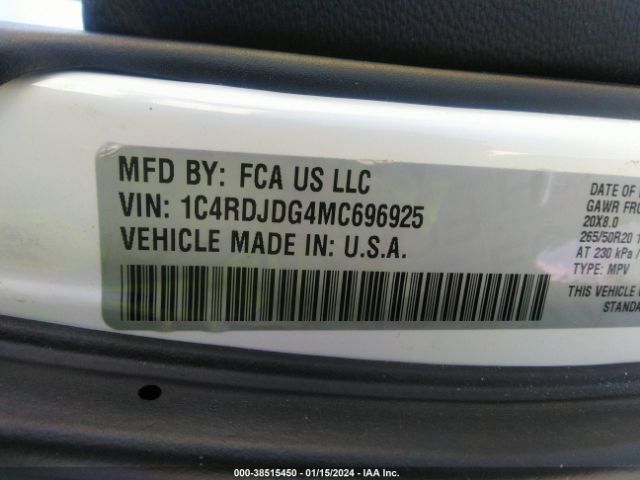 1C4RDJDG4MC696925 Dodge Durango Gt Plus Awd