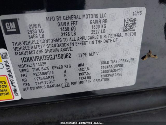 1GKKVRKD5GJ190062 GMC Acadia Slt-1