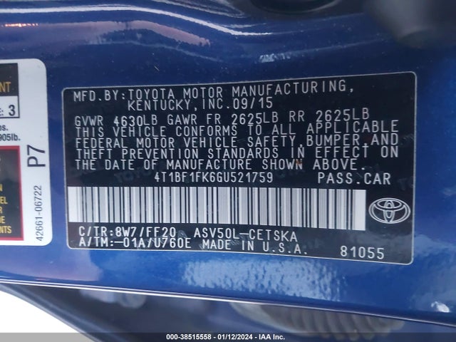 Toyota CAMRY SE 2016 4T1BF1FK6GU521759 Image 9