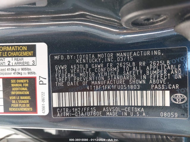 Toyota CAMRY SE 2015 4T1BF1FK1FU051803 Image 9