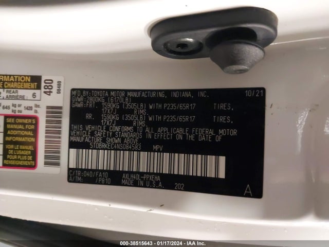 Toyota SIENNA LE 2022 5TDBRKEC4NS084583 Image 9