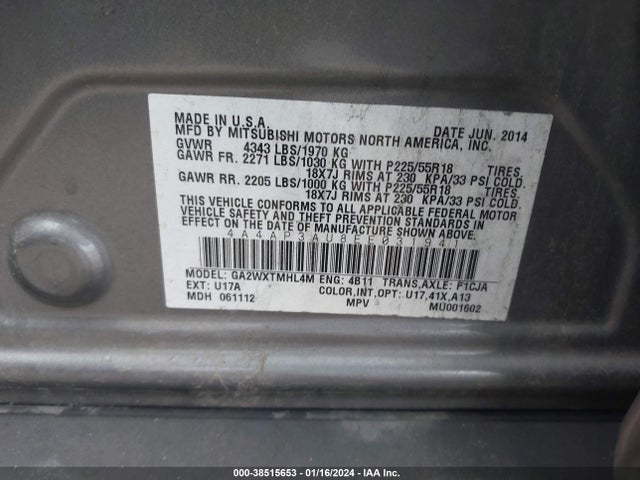 Mitsubishi Outlander Sport Es 2014 4A4AP3AU8EE031941 Image 9