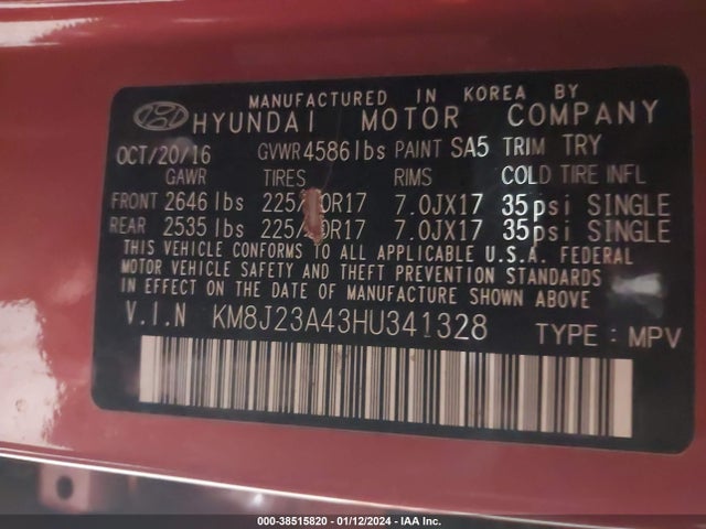Hyundai TUCSON SE 2017 KM8J23A43HU341328 Image 9