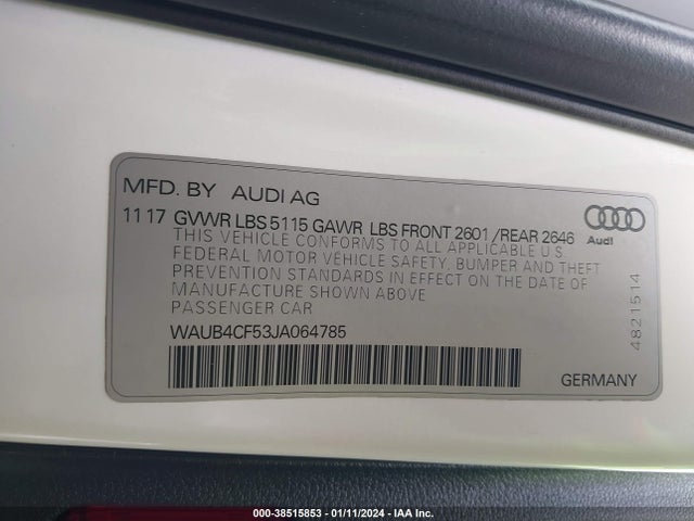 WAUB4CF53JA064785 Audi S5 3.0t Premium Plus