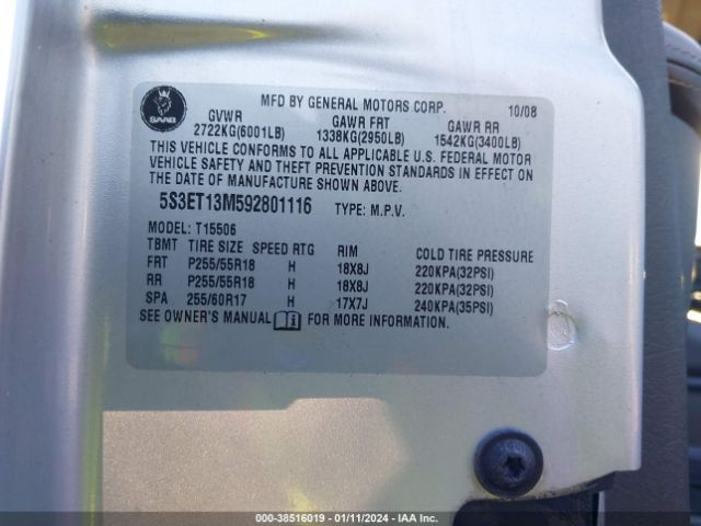 2009 SAAB 9-7X 5S3ET13M592801116 Photo 8