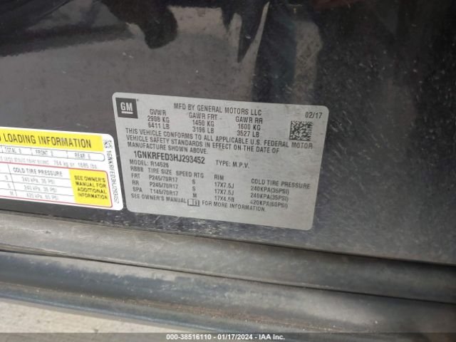 1GNKRFED3HJ293452 Chevrolet Traverse Ls