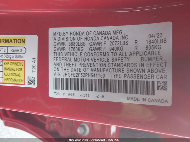 Honda Civic Sport 2023 2HGFE2F52PH541150 Image 9
