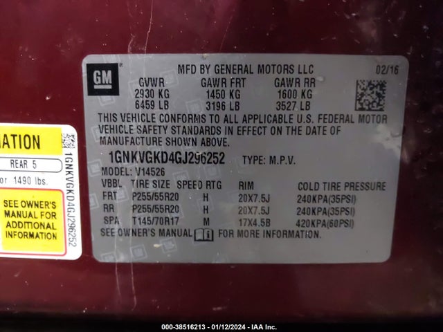 Chevrolet Traverse 1lt 2016 1GNKVGKD4GJ296252 Image 9