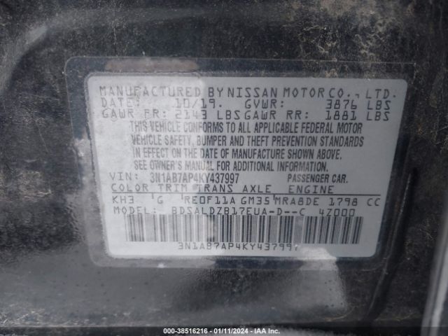 3N1AB7AP4KY437997 Nissan SENTRA SV