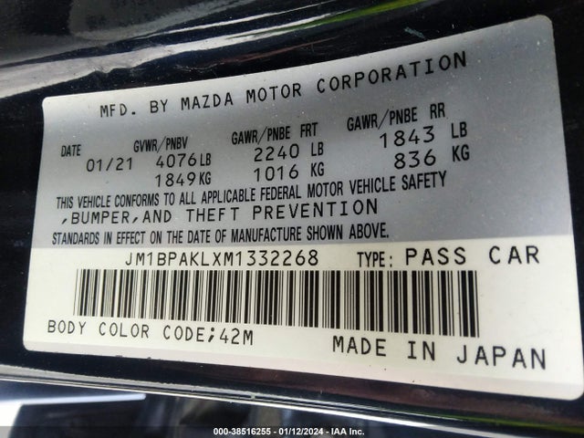 JM1BPAKLXM1332268 Mazda Mazda3 Select