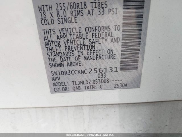 5N1DR3CCXNC256131 Nissan Pathfinder Sl 4wd