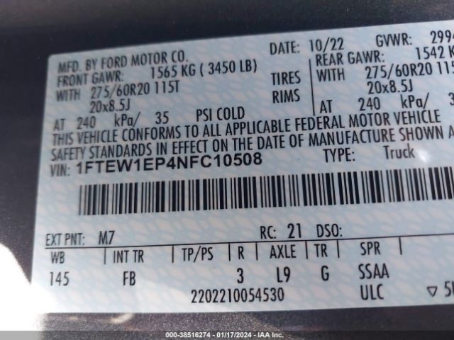 1FTEW1EP4NFC10508 Ford F-150 Xlt