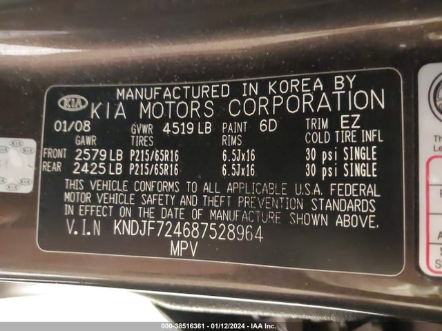 2008 KIA SPORTAGE LX VIN: KNDJF724687528964