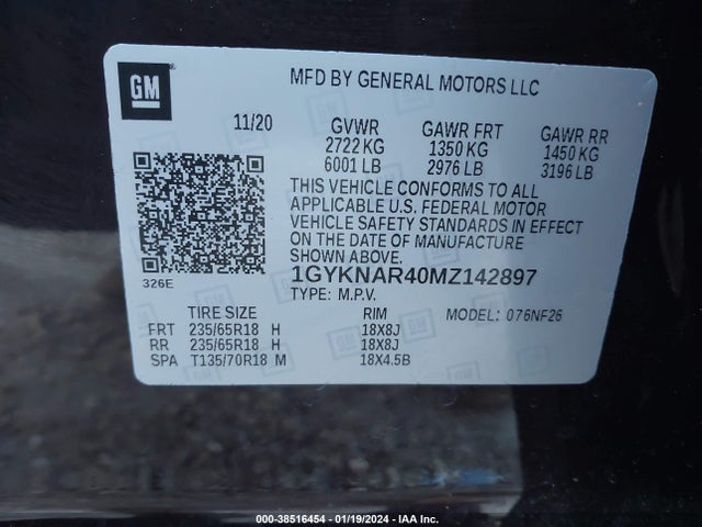 1GYKNAR40MZ142897 Cadillac Xt5 Fwd Luxury