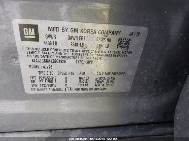 KL4CJGSM4KB901926 Buick Encore Awd Essence