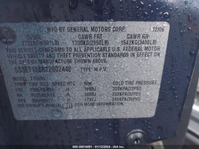 2007 SAAB 9-7X 5S3ET13S872802448 Photo 8