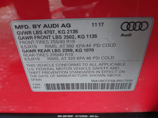 WA1BCCFS8JR017596 Audi Q3 2.0t Premium/2.0t Sport Premium