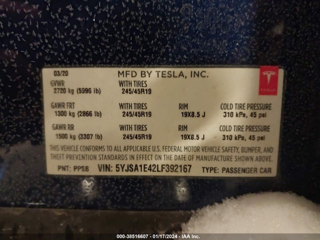 Tesla Model S Performance Dual Motor All-wheel Drive 2020 5YJSA1E42LF392167 Image 9