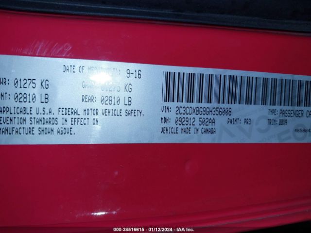 2C3CDXBG9GH356008 Dodge Charger Se