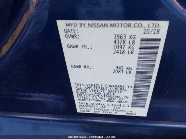 1N4BL4CV4KC136413 Nissan Altima 2.5 Sr