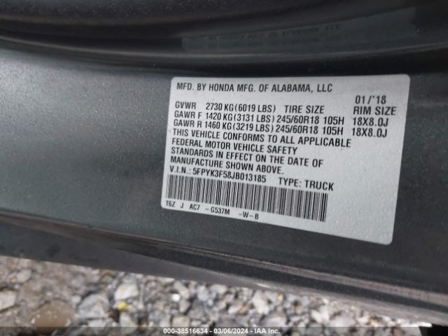 5FPYK3F58JB013185 Honda Ridgeline Rtl