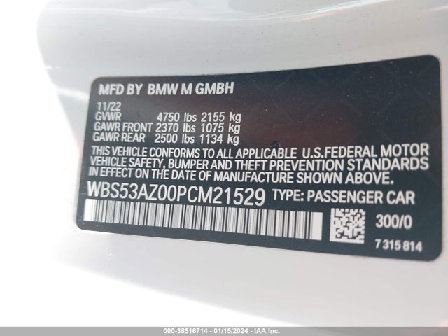 2023 BMW M4 COUPE VIN: WBS53AZ00PCM21529