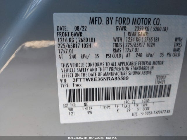 Ford Maverick Xl 2022 3FTTW8E36NRA85589 Image 9