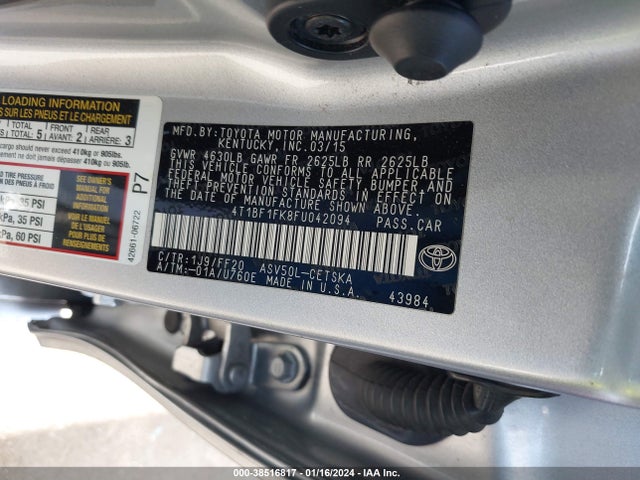 Toyota CAMRY SE 2015 4T1BF1FK8FU042094 Image 9